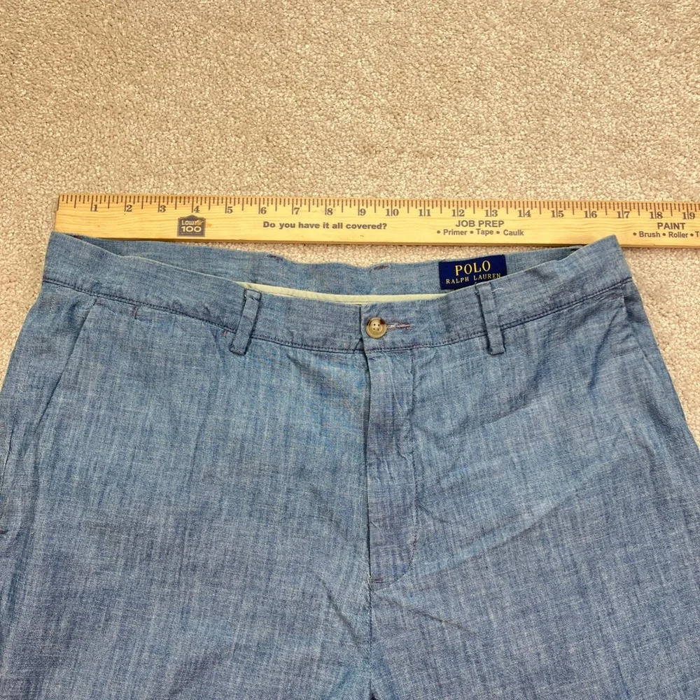 Polo Ralph Lauren Mens 33 Shorts Blue Classic Fit Cotton Chambray Flat Front